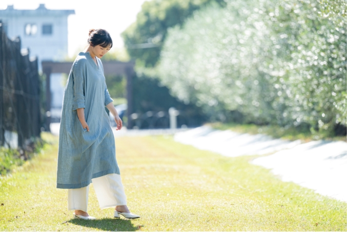 リネンのすこしゆったり もんぺ きなり ロングパンツ nuuMonpe