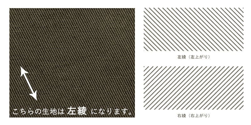 綿麻ツイルリュードバックハーフは左綾です