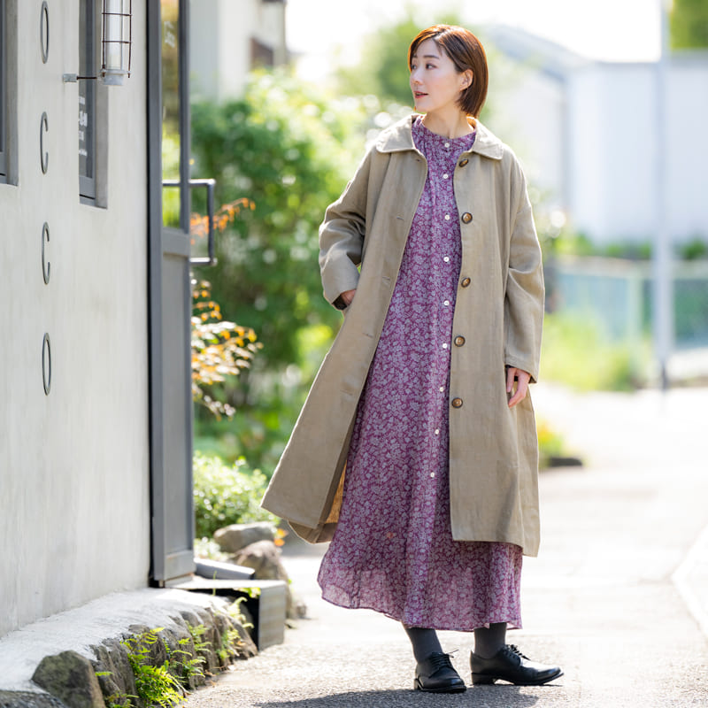 生地の森 リネン生地 【20周年限定モデル】リバティプリント リネン エディナム・シャドウで作ったワンピース