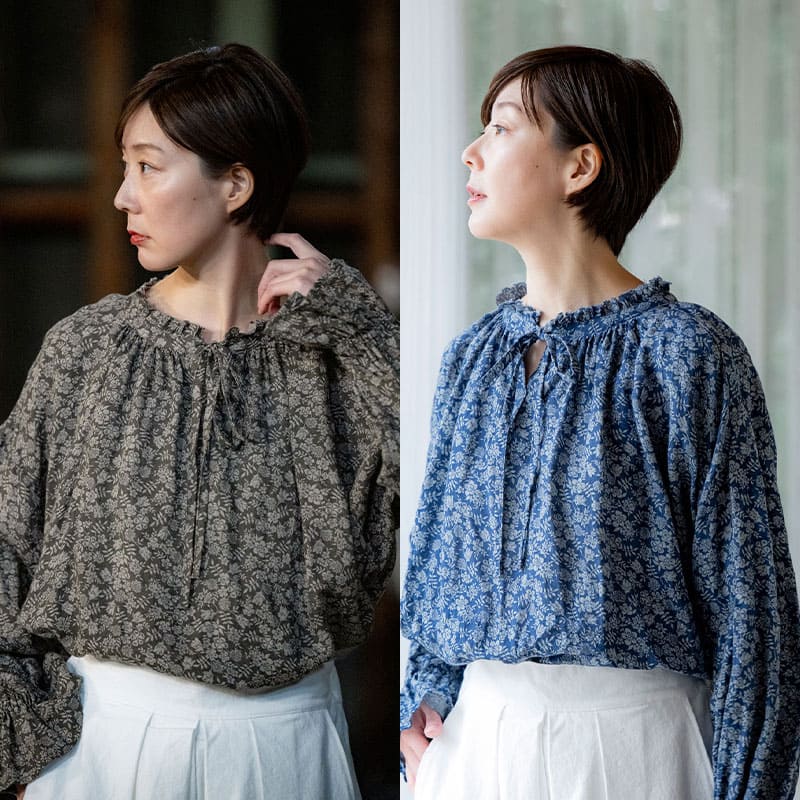生地の森 リネン生地 【生地の森限定モデル】リバティプリントリネン エディナム・シャドウで作ったブラウス