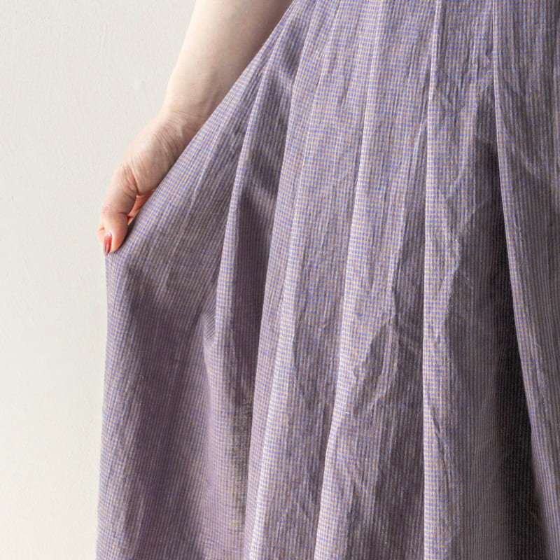 先染め綿麻ミニギンガムチェック パープルのスカートの作例
