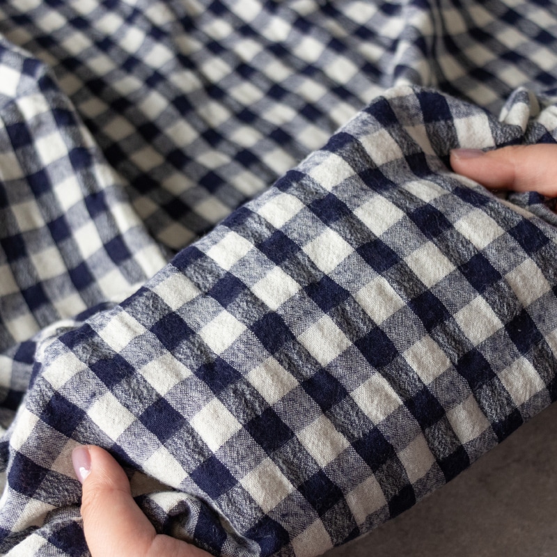 先染め綿麻ウールシャギーギンガムチェック　綿麻生地 チェック柄 生地の森