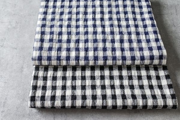 先染め綿麻ウールシャギーギンガムチェック