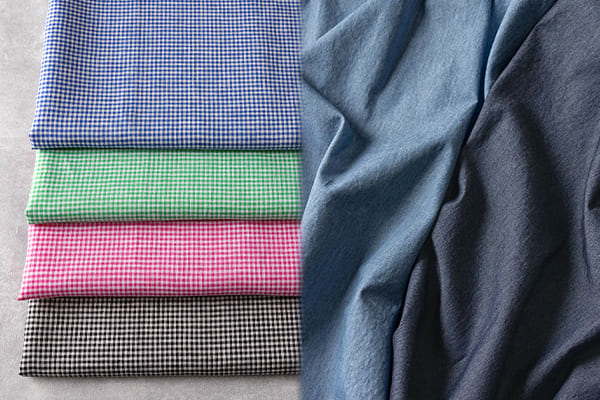 生地の森 新商品 先染めリネン60番手 ギンガムチェック インディゴデニム